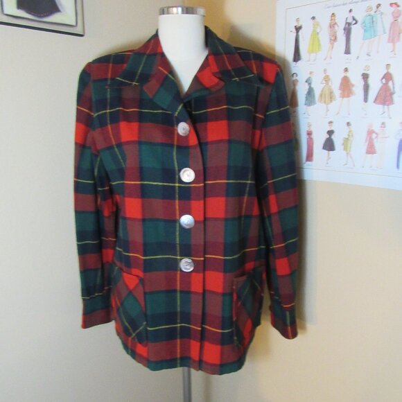 Vintage Pendleton 49ers Plaid Tartan Red 100% Virgin Wool Jacket Size L - Picture 1 of 7